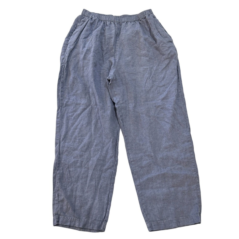 FLAX Linen Pants 1G 1X Women's Lagenlook Blue Gray Wide Leg Breathable Coastal
